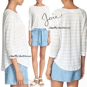 Soft Joie striped linen slub 3/4 sleeve t-shirt shop@iamwarrior